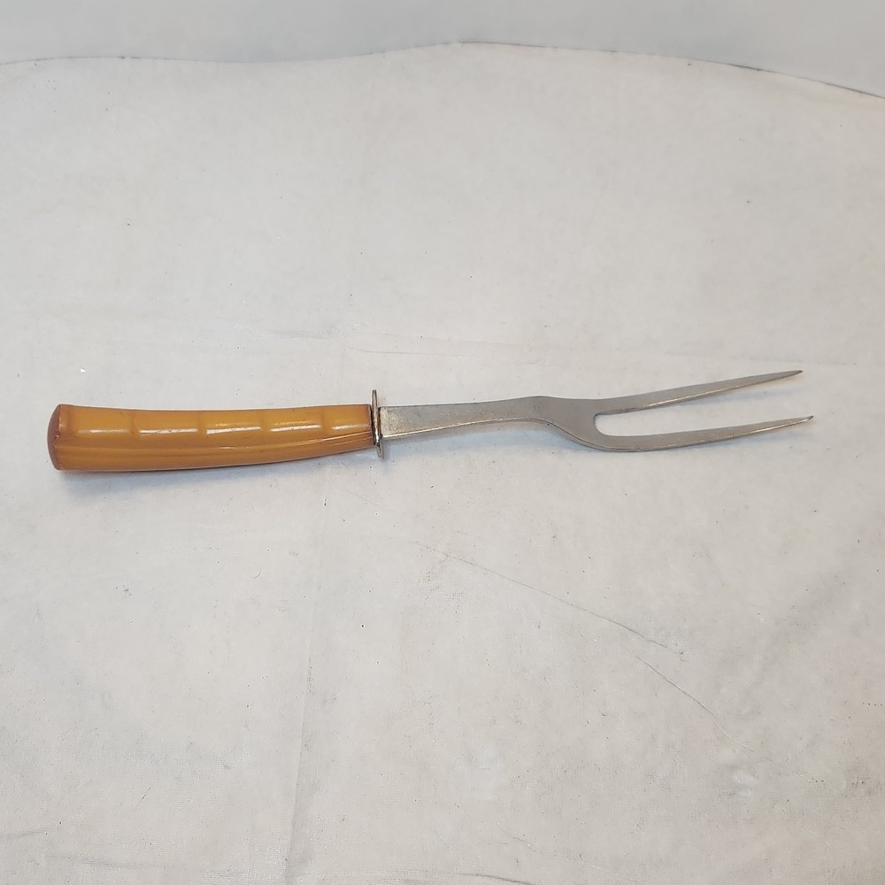Vintage Bakelite Antler‎ Design Stainless Steel Carving Fork Made In USA